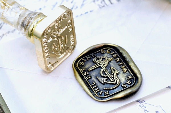 Anchor Latin Motto Wax Seal Stamp - Backtozero B20 - antique, knowledge, latin, latin motto, Message, Nautical, Retro, rounded rectangle, Signature, signaturehandle