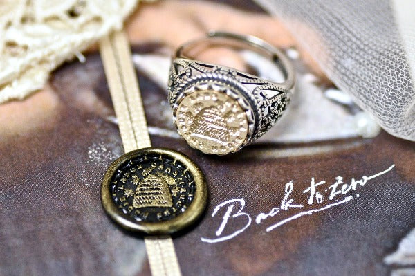 Bee Hive Latin Motto Lace Signet Ring - Backtozero B20 - 12l, 12mm, 12mm ring, 925 Silver, accessory, Bee, hard work, her, hive, Intaglio, Intaglio ring, jewelry, lace, signet, size 10, size 7, size 8, size 9, wax seal, wax seal ring, wax seal stamp, work hard
