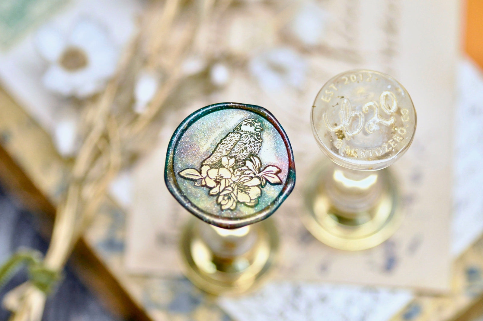 Flower & Bird Double Layer Wax Seal Stamp | Canary - Backtozero B20 - 2 layer, 2 layers, 2 level, 2layer, 2layers, 2level, 2levels, Bird, Botanical, double layer, floral, Flower, flowerbird, flowers, Nature, newarrivals, Signature, signaturehandle