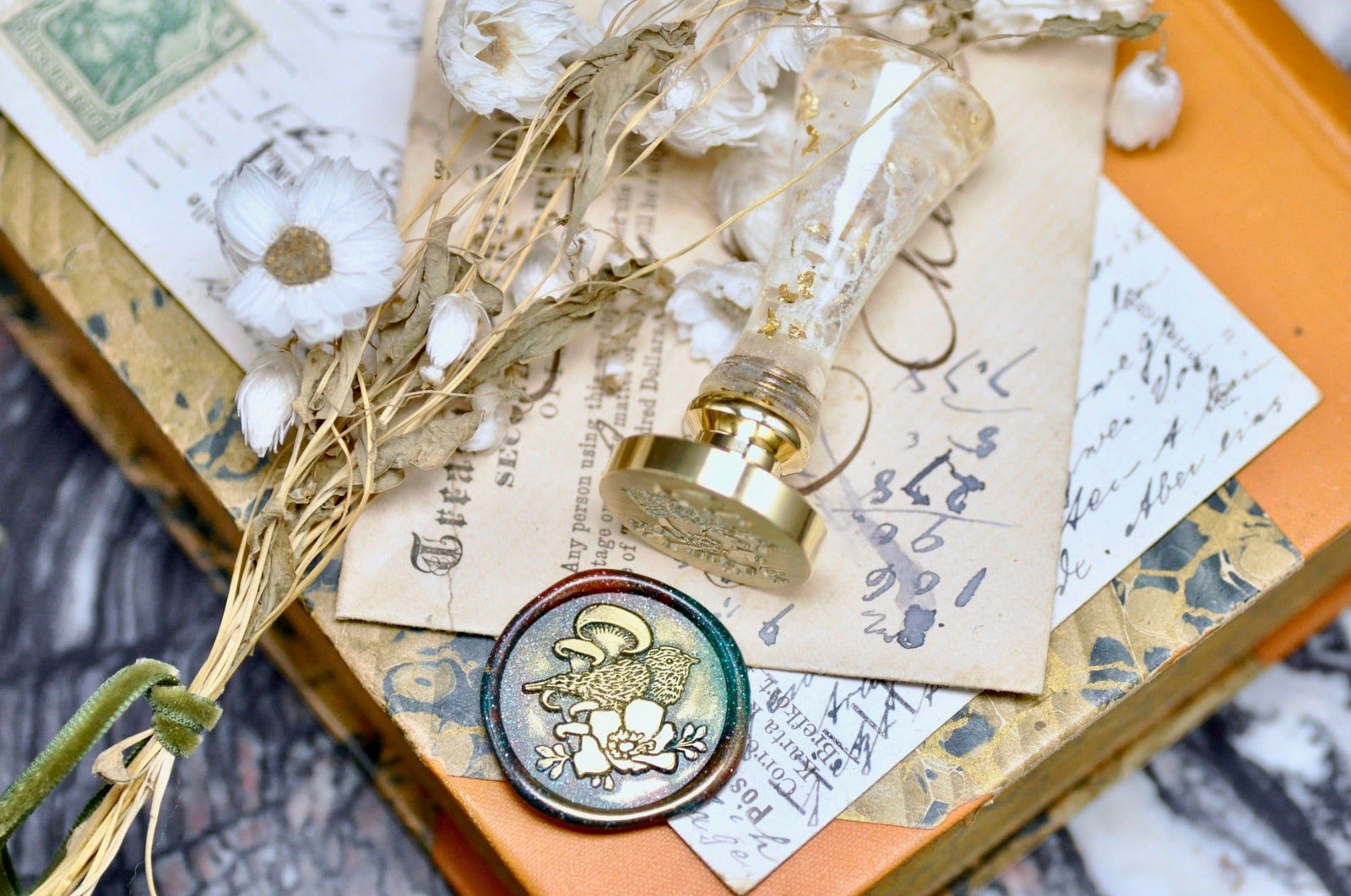 Flower & Bird Double Layer Wax Seal Stamp | Chiffchaff - Backtozero B20 - 2 layer, 2 layers, 2 level, 2layer, 2layers, 2level, 2levels, Bird, Botanical, double layer, floral, Flower, flowerbird, flowers, mushroom, Nature, newarrivals, Signature, signaturehandle