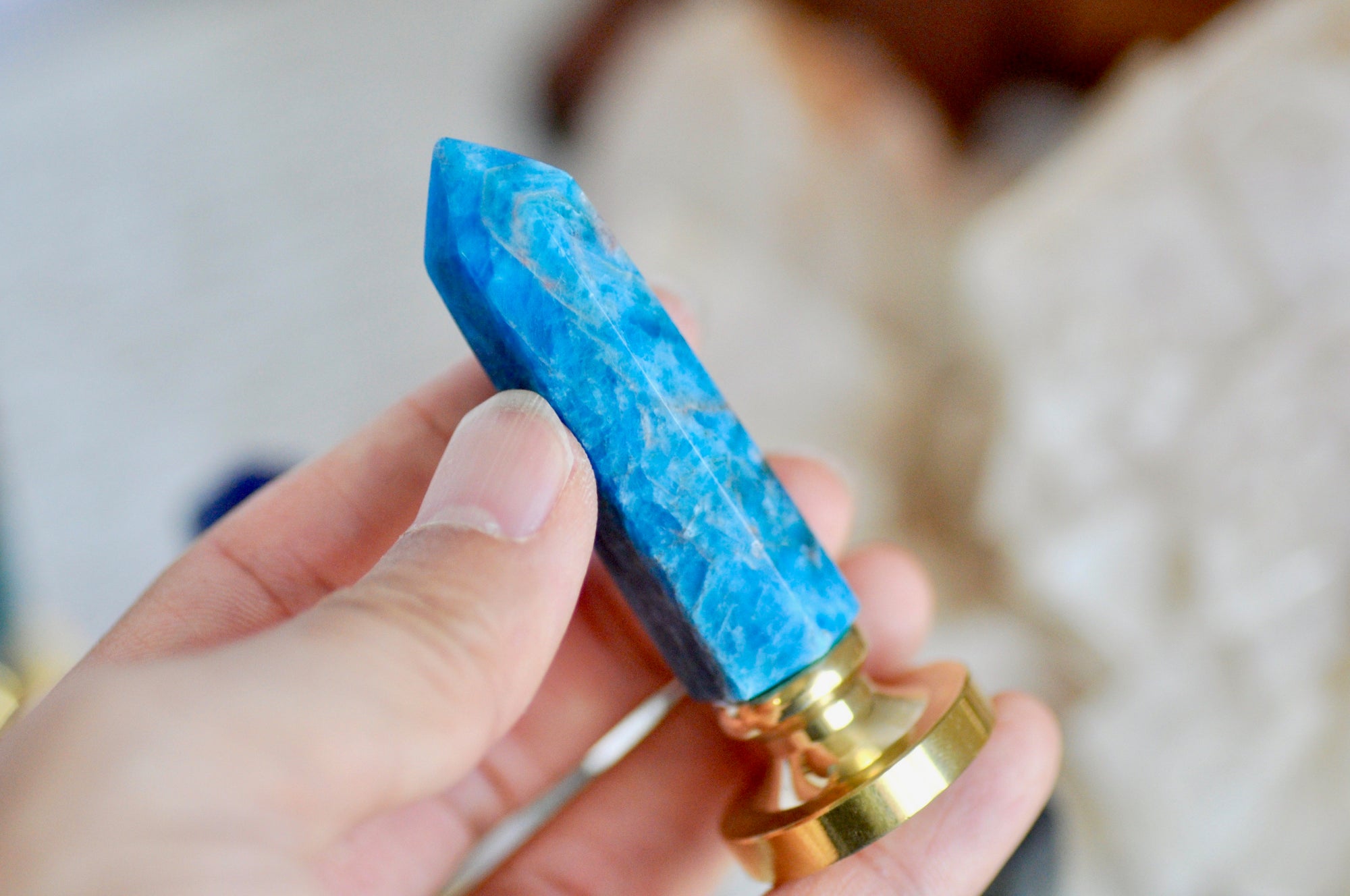 OOAK Blue Apatite Point Tower Wax Seal Handle