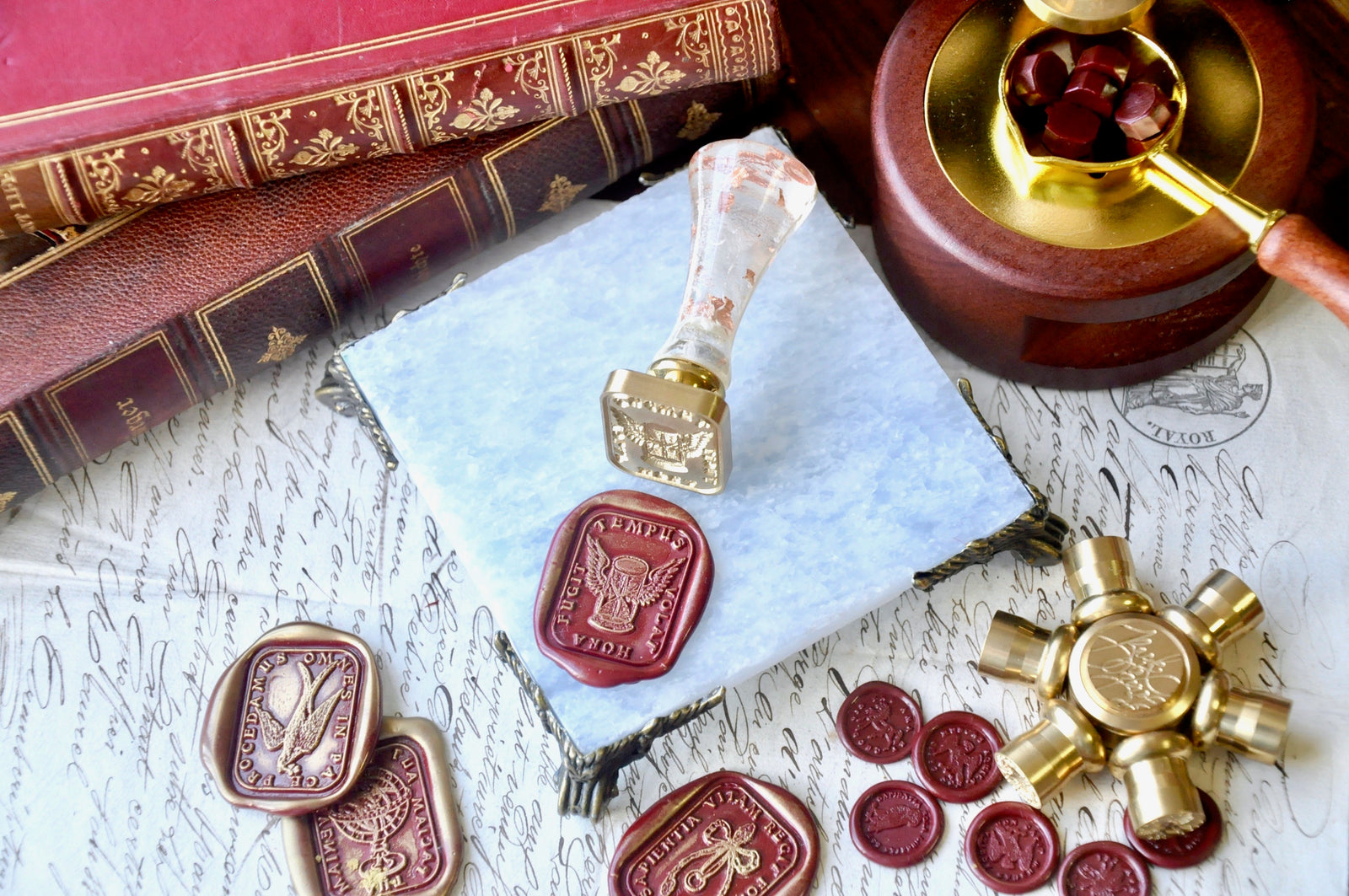 OOAK Vintage Inspired Marble Wax Sealing Base | Crystal Blue