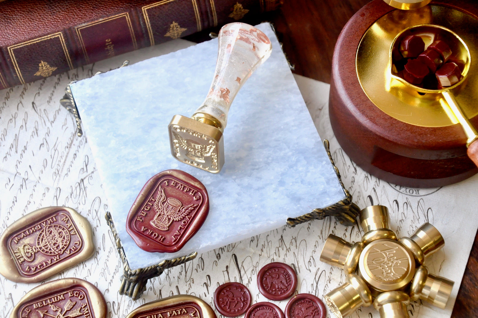 OOAK Vintage Inspired Marble Wax Sealing Base | Crystal Blue