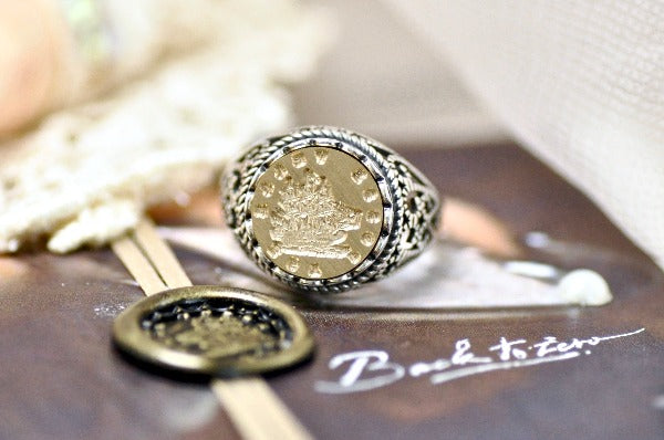 Boat Latin Motto Lace Signet Ring - Backtozero B20 - 12l, 12mm, 12mm ring, 925 Silver, accessory, determination, her, Intaglio, Intaglio ring, jewelry, lace, motivation, never give up, signet, size 10, size 7, size 8, size 9, wax seal, wax seal ring, wax seal stamp