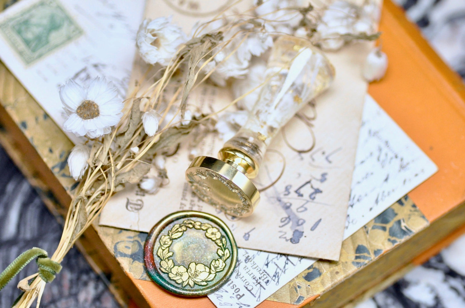 Camellia Wreath Wax Seal Stamp - Backtozero B20 - Botanical, floral, Flower, flowerbird, flowers, Nature, newarrivals, Signature, signaturehandle