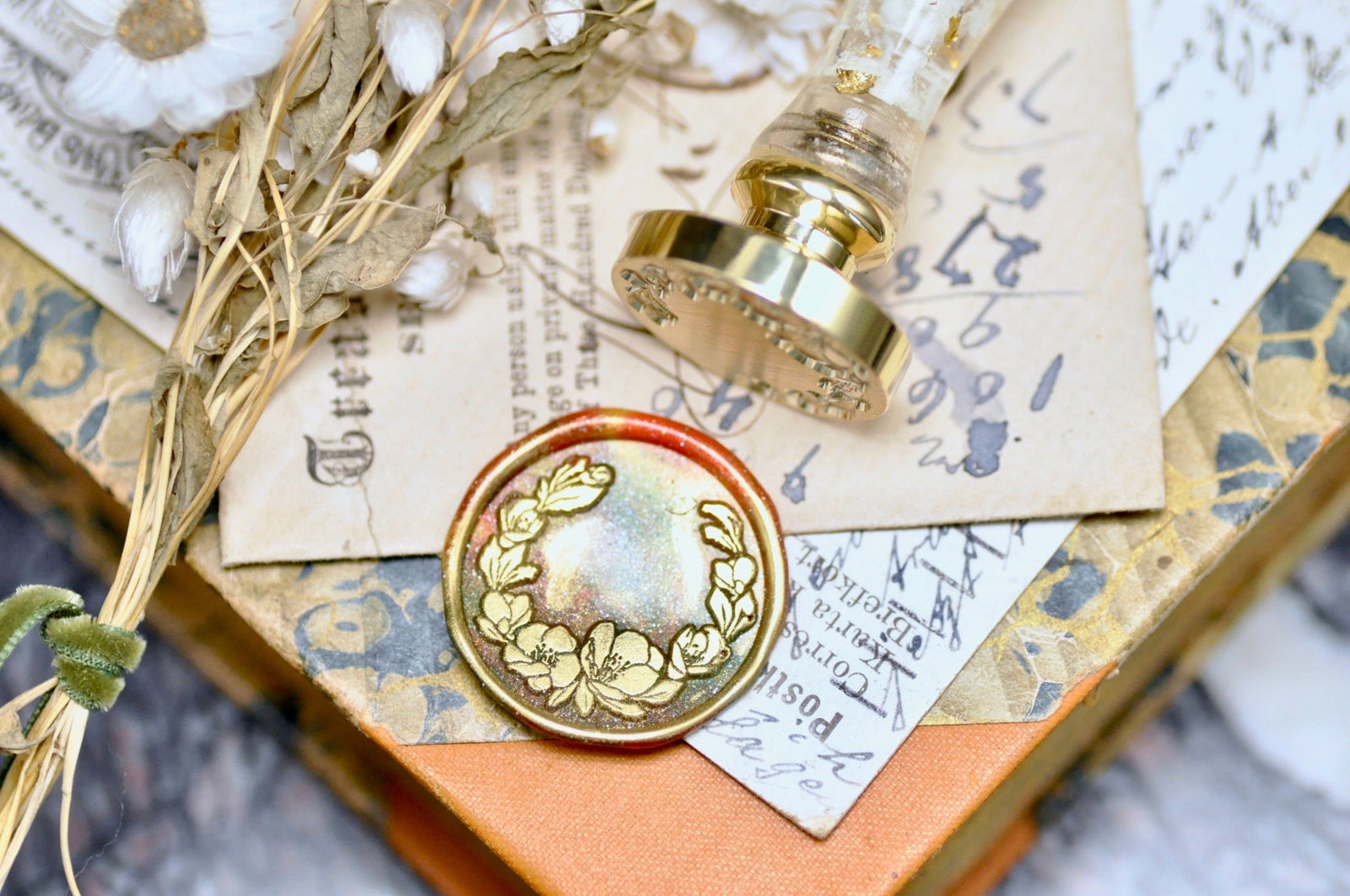 Camellia Partial Wreath Wax Seal Stamp - Backtozero B20 - Botanical, floral, Flower, flowerbird, flowers, Nature, newarrivals, Signature, signaturehandle