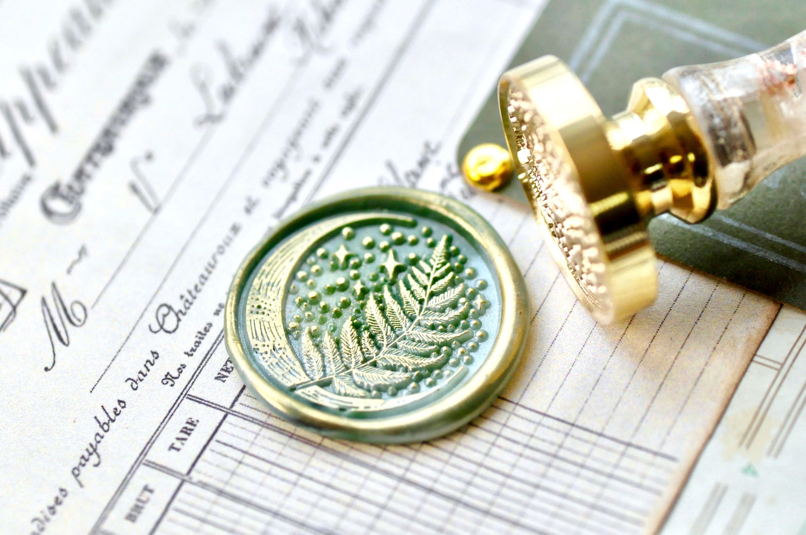 Celestial Fern & Moon Wax Seal Stamp - Backtozero B20 - botanic, Botanical, celestial, fern, moon, Nature, newarrivals, Signature, signaturehandle, star, Stars