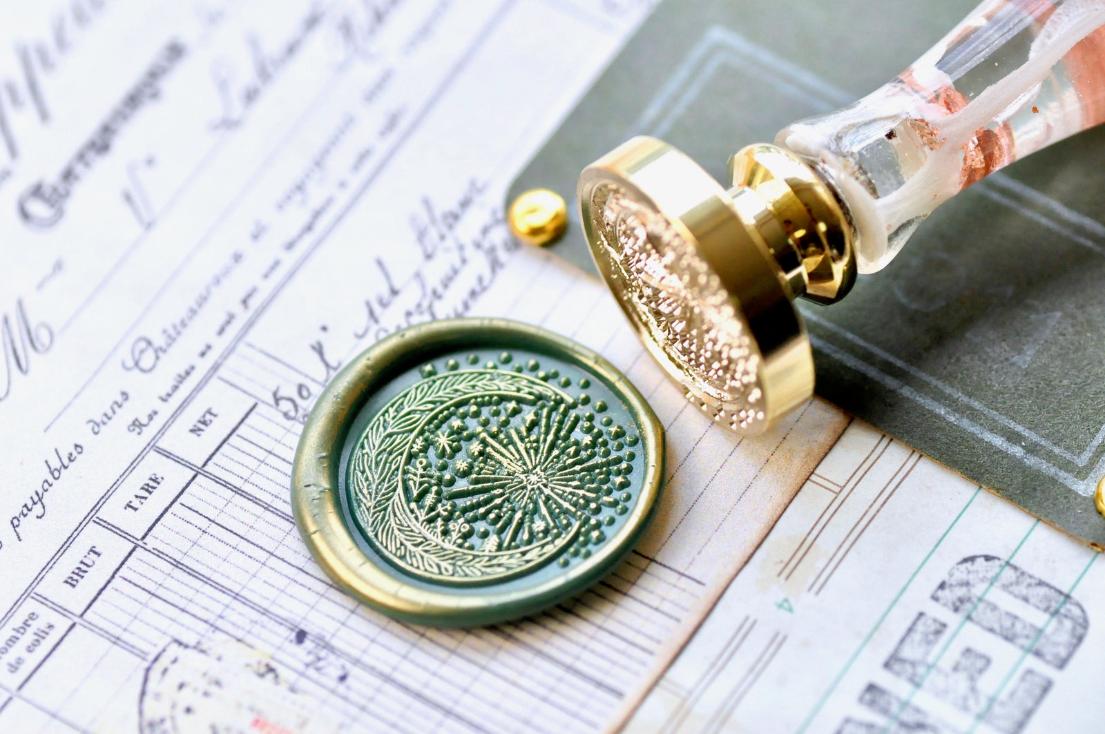 Celestial Fern Moon & Starlight Wax Seal Stamp - Backtozero B20 - botanic, Botanical, celestial, fern, Nature, newarrivals, Signature, signaturehandle, star, Starlight, Stars