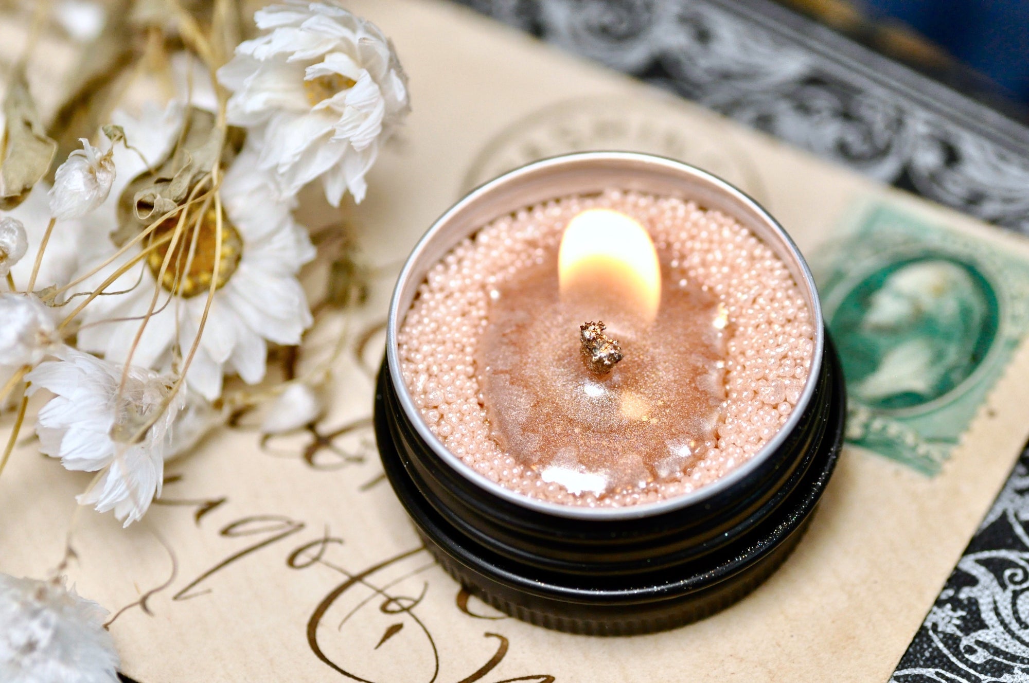 Shimmery Loose Beads Candle | Mini Champagne