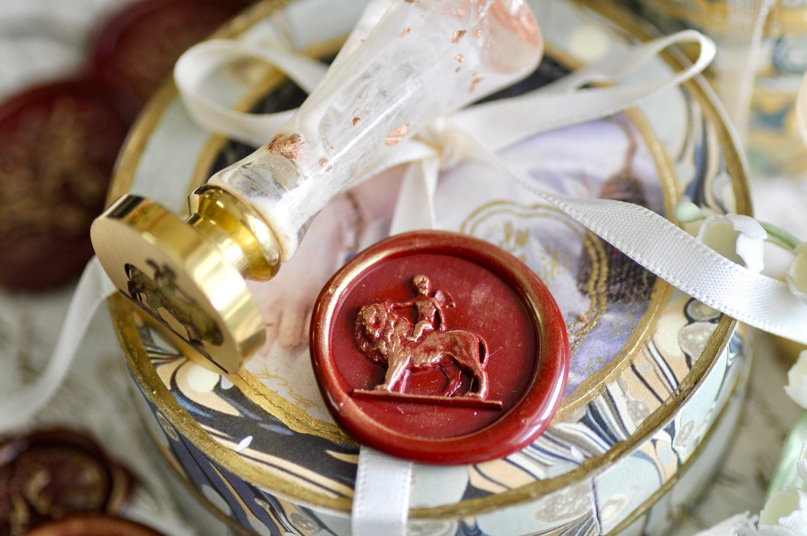 Cherub Riding Lion 3D Emboss Wax Seal Stamp