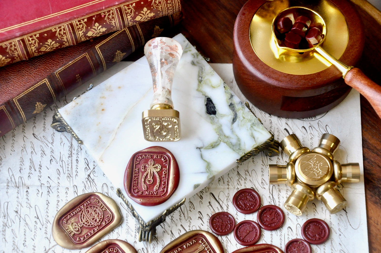 OOAK Vintage Inspired Marble Wax Sealing Base | Cold Emerald