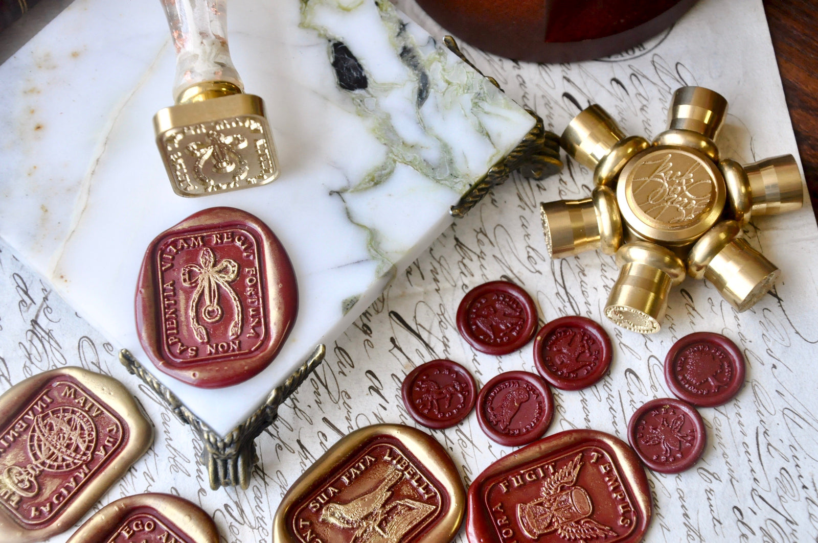 OOAK Vintage Inspired Marble Wax Sealing Base | Cold Emerald