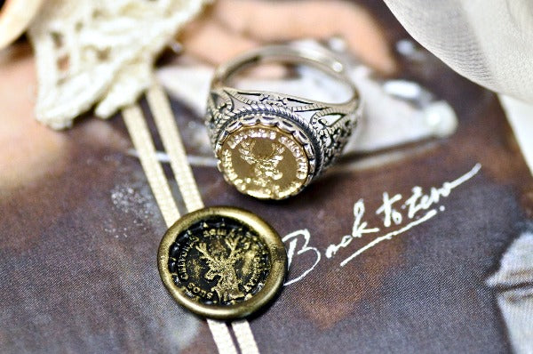 Deer Latin Motto Lace Signet Ring - Backtozero B20 - 12l, 12mm, 12mm ring, 925 Silver, accessory, Animal, dedication, her, Intaglio, Intaglio ring, jewelry, lace, motivation, signet, size 10, size 7, size 8, size 9, wax seal, wax seal ring, wax seal stamp, Woodland Animal