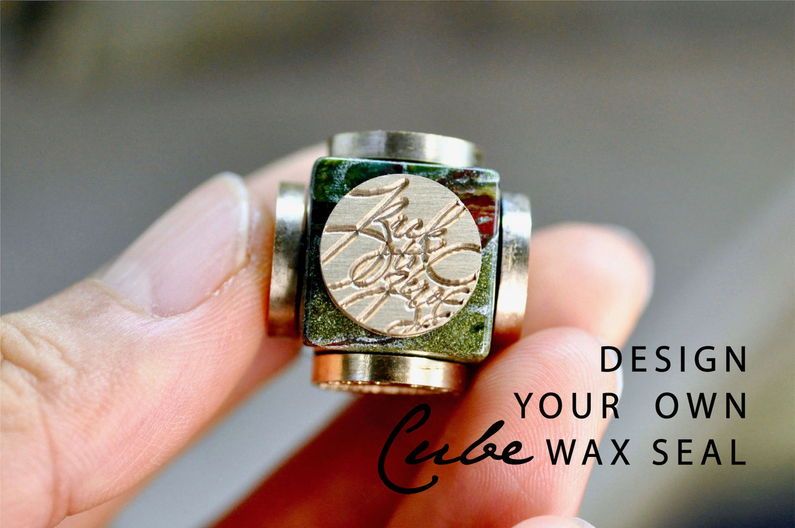 OOAK Design Your Own Cube Wax Seal | Dragon Bloodstone - Backtozero B20 - antique, antique inspired, bespoke, cube, Custom, customcube, Design Your Own, natural stone, newarrivals, Retro, stone