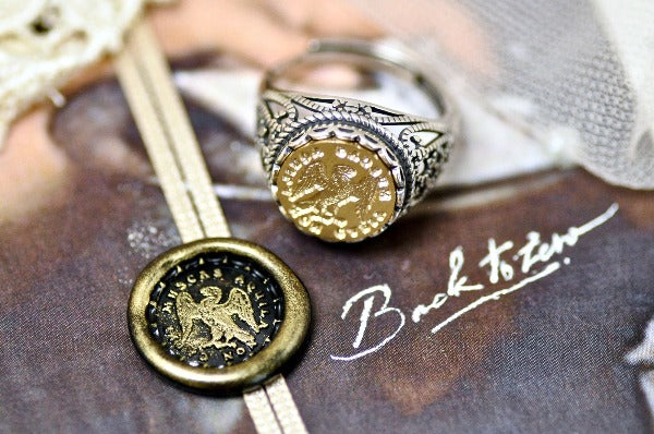Eagle Latin Motto Lace Signet Ring - Backtozero B20 - 12l, 12mm, 12mm ring, 925 Silver, accessory, Bird, focus, her, Intaglio, Intaglio ring, jewelry, lace, latin motto, signet, size 10, size 7, size 8, size 9, wax seal, wax seal ring, wax seal stamp