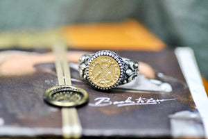 Eagle Latin Motto Fleur De Lis Signet Ring - Backtozero B20 - 12f, 12mm, 12mm ring, 925 Silver, accessory, Bird, Fleur de Lis, focus, him, Intaglio, Intaglio ring, jewelry, latin, latin motto, Message, ring, seal, seal ring, signet, size 10, size 11, size 8, size 9, wax seal, wax seal stamp
