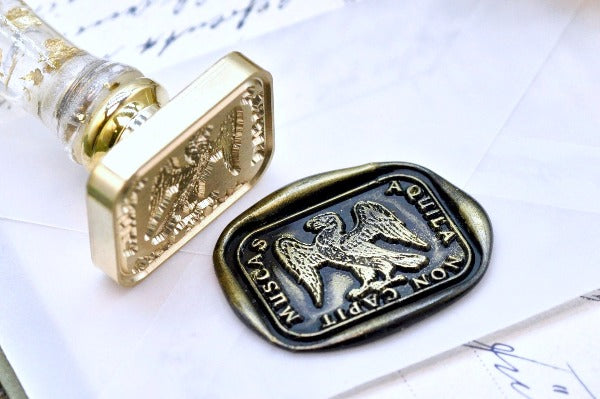 Eagle Latin Motto Wax Seal Stamp - Backtozero B20 - antique, Bird, focus, latin, latin motto, Message, Retro, rounded rectangle, Signature, signaturehandle