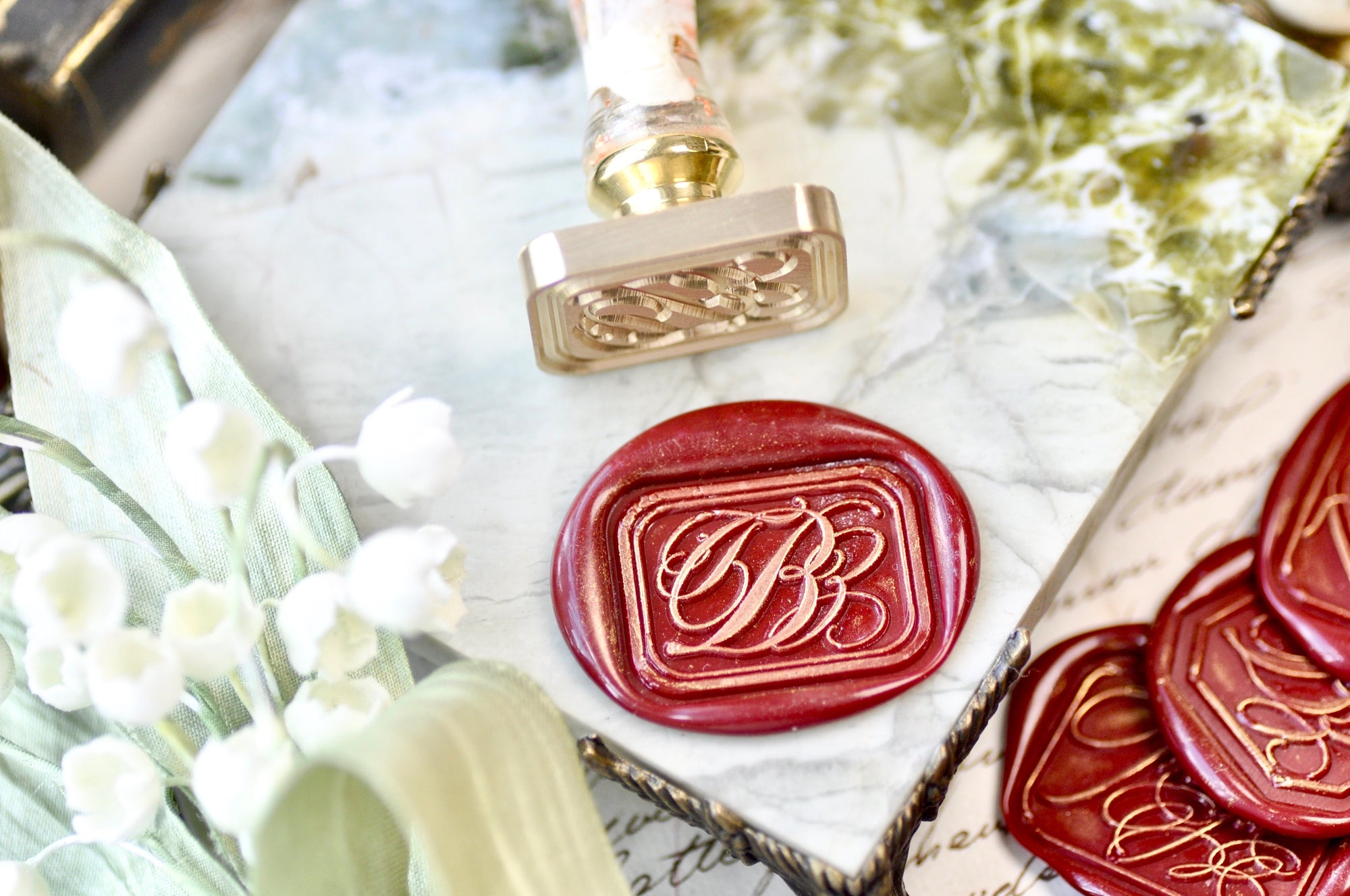 Triple Initials Cursive Monogram Wax Seal Stamp