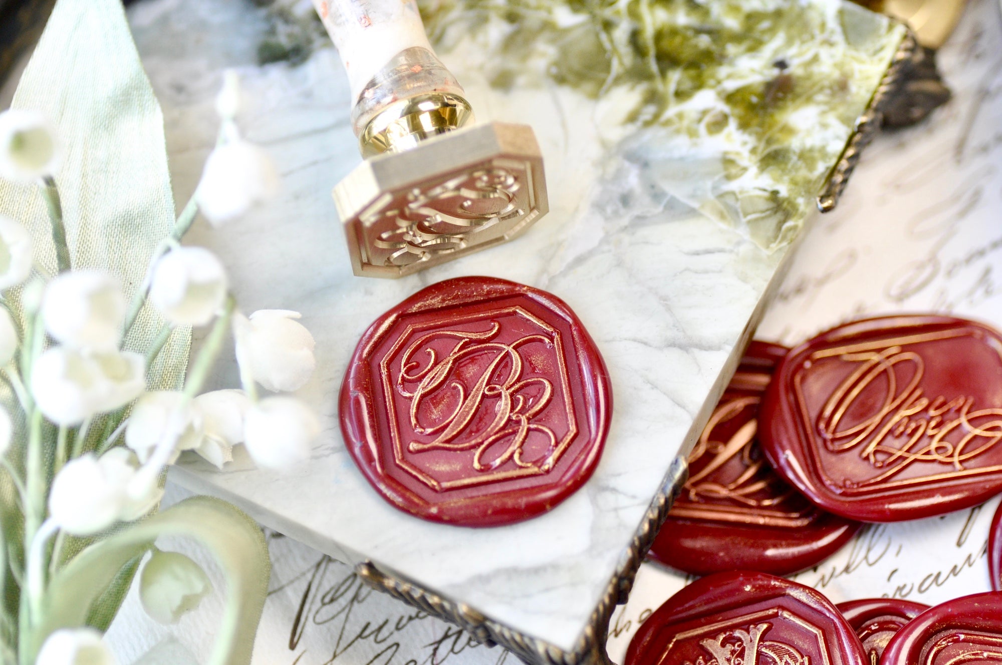 Triple Initials Cursive Monogram Wax Seal Stamp