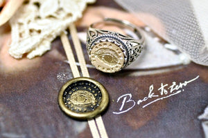 Eye Latin Motto Lace Signet Ring - Backtozero B20 - 12l, 12mm, 12mm ring, 925 Silver, accessory, blind, her, Intaglio, Intaglio ring, jewelry, lace, latin motto, Love, sight, signet, size 10, size 7, size 8, size 9, wax seal, wax seal ring, wax seal stamp