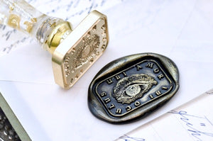 Eye Latin Motto Wax Seal Stamp - Backtozero B20 - antique, blind, latin, latin motto, love, Message, Retro, rounded rectangle, sight, Signature, signaturehandle