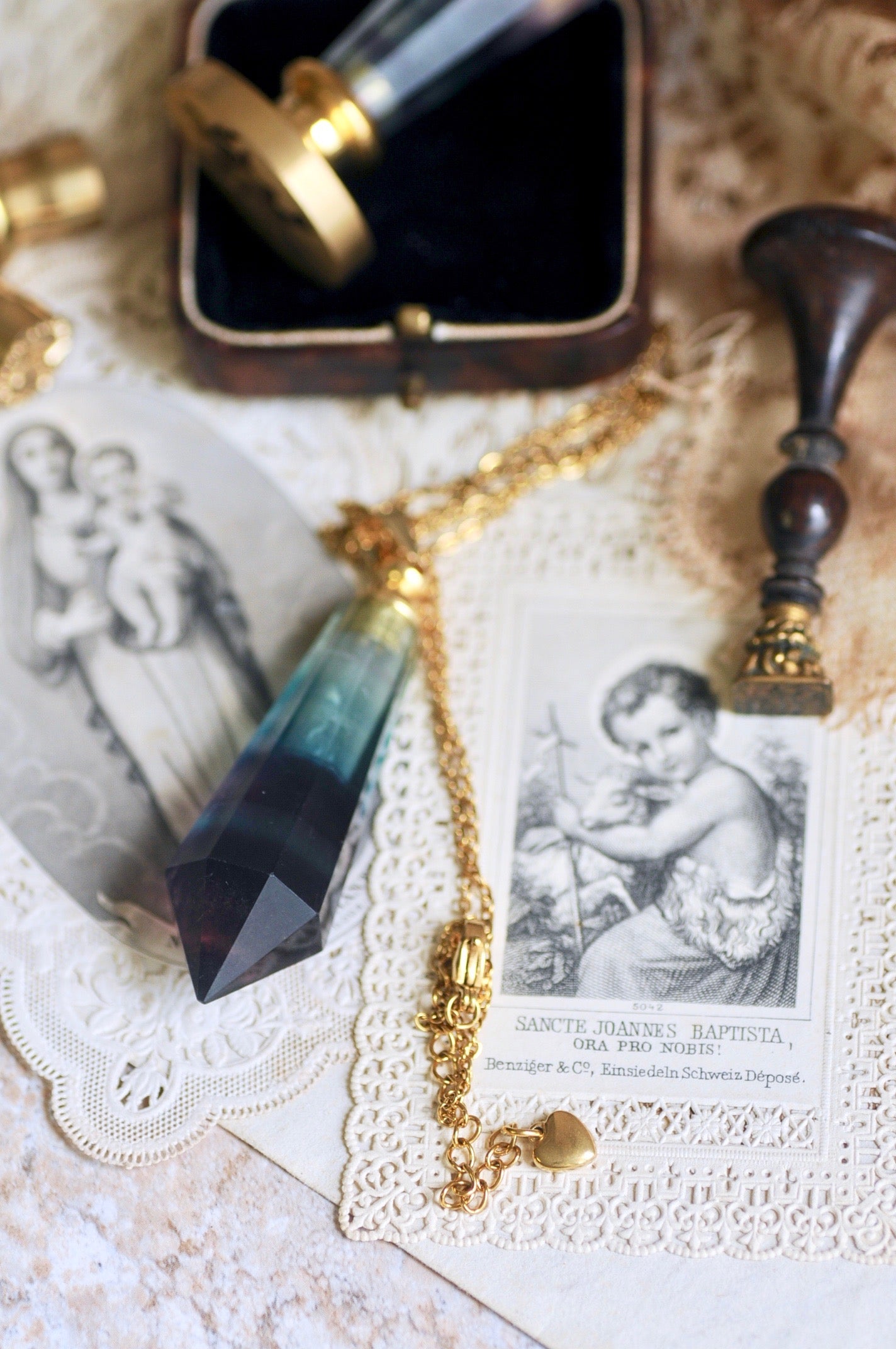 OOAK Fluorite Dual-Purpose Wax Seal Handle Pendant Necklace