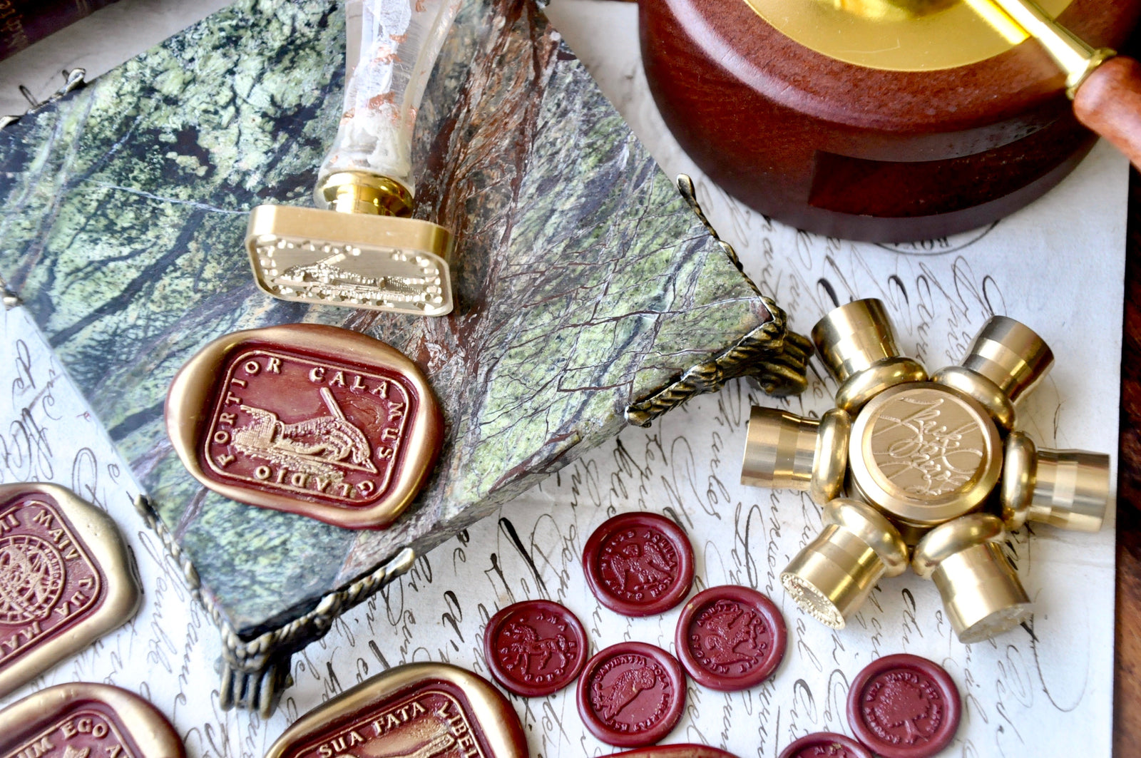 OOAK Vintage Inspired Marble Wax Sealing Base | Bidasar Green