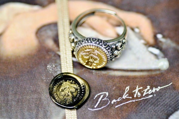 Hand Holding Plant Latin Motto Fleur De Lis Signet Ring - Backtozero B20 - 12f, 12mm, 12mm ring, 925 Silver, accessory, courage, Fleur de Lis, goal, him, Intaglio, Intaglio ring, jewelry, latin, latin motto, Message, possible, ring, seal, seal ring, signet, size 10, size 11, size 8, size 9, wax seal, wax seal stamp