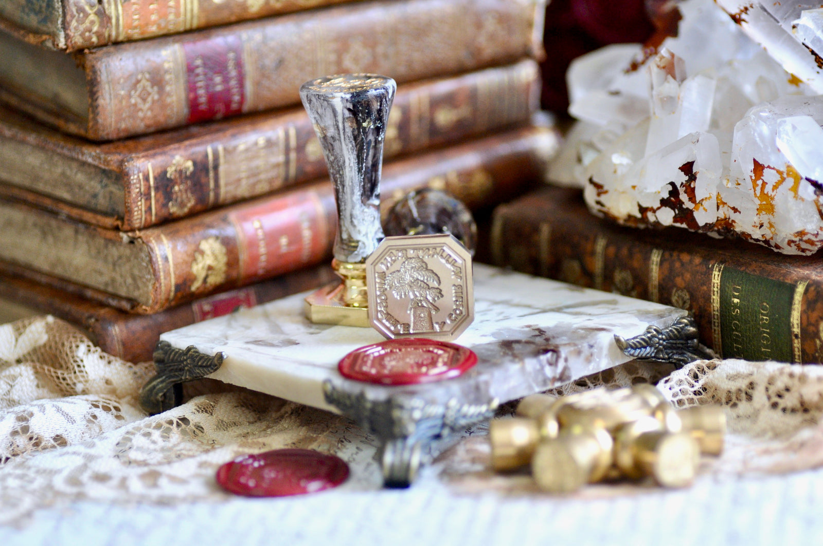 Hand Holding Plant Latin Motto Wax Seal Stamp | Courage | O