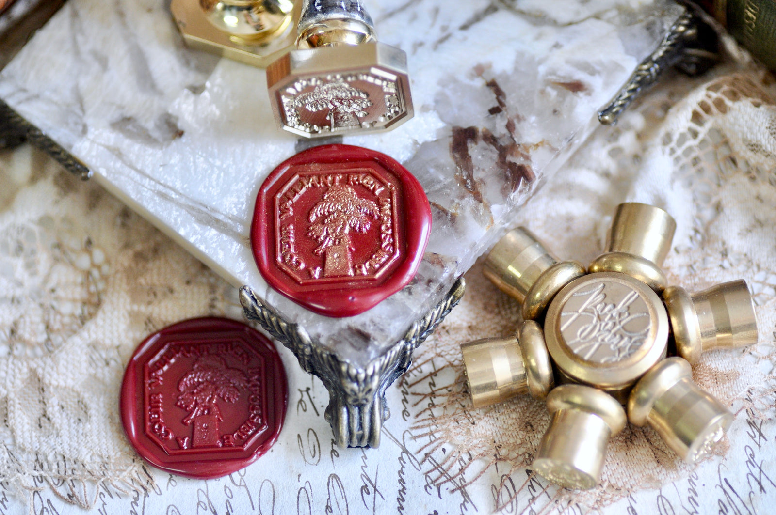 Hand Holding Plant Latin Motto Wax Seal Stamp | Courage | O