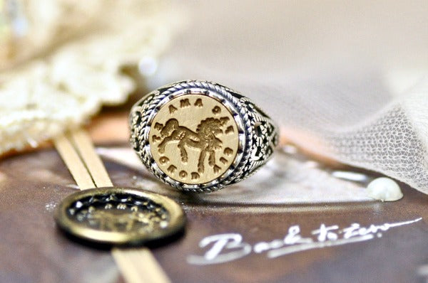 Horse Latin Motto Lace Signet Ring - Backtozero B20 - 12l, 12mm, 12mm ring, 925 Silver, accessory, Ambitious, her, Intaglio, Intaglio ring, jewelry, lace, latin motto, signet, size 10, size 7, size 8, size 9, wax seal, wax seal ring, wax seal stamp