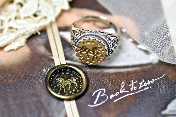 Horse Latin Motto Lace Signet Ring - Backtozero B20 - 12l, 12mm, 12mm ring, 925 Silver, accessory, Ambitious, her, Intaglio, Intaglio ring, jewelry, lace, latin motto, signet, size 10, size 7, size 8, size 9, wax seal, wax seal ring, wax seal stamp