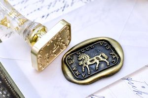 Horse Latin Motto Wax Seal Stamp - Backtozero B20 - Ambitious, antique, latin, latin motto, Message, Retro, rounded rectangle, Signature, signaturehandle