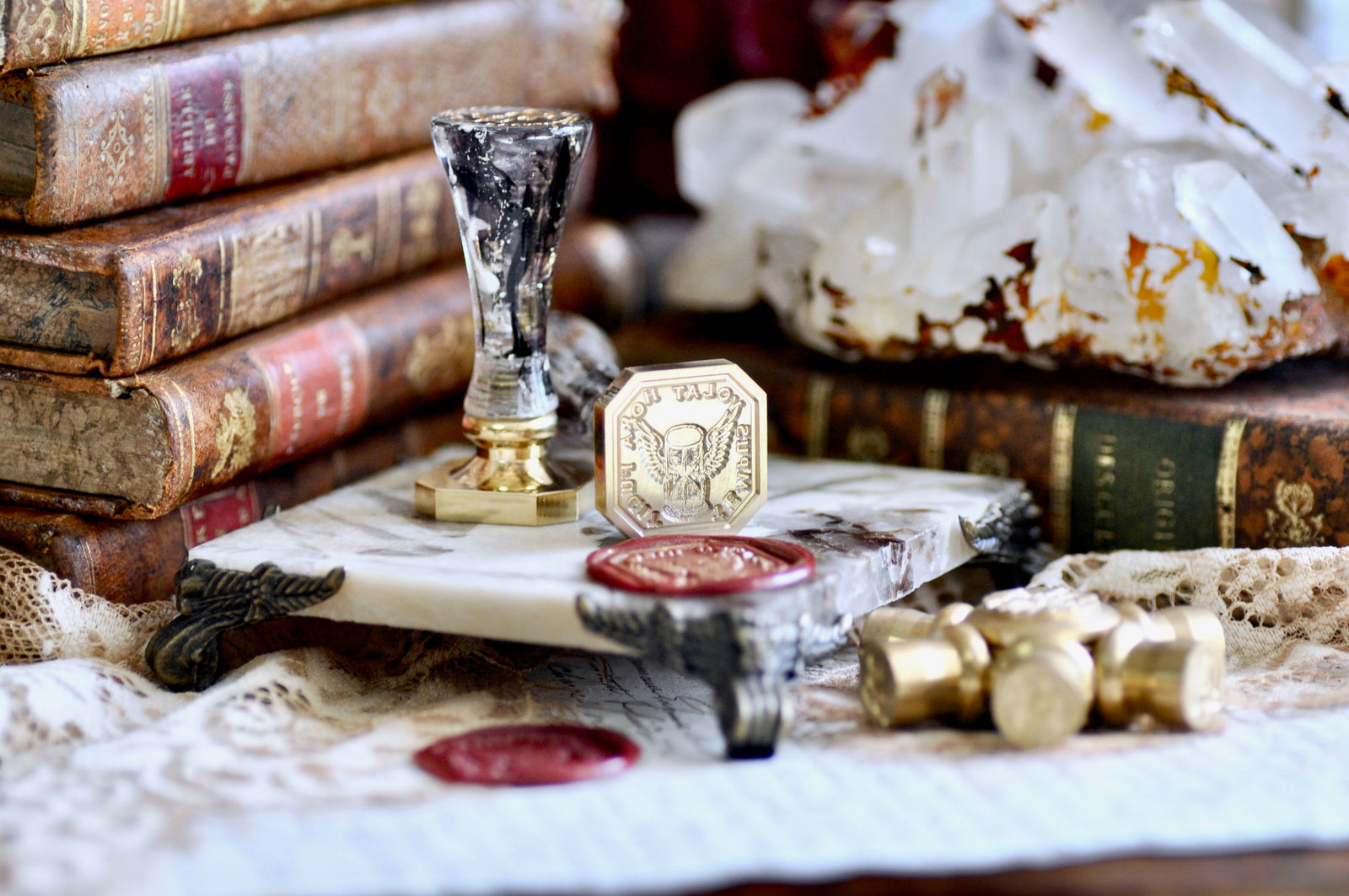 Hourglass with Wings Latin Motto Wax Seal Stamp | Prioritise | O