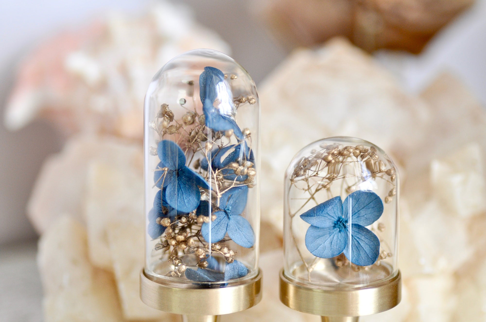 OOAK Dried Hydrangea Glass Dome Wax Seal Handle | Blue