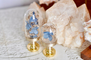 OOAK Dried Hydrangea Glass Dome Wax Seal Handle | Blue