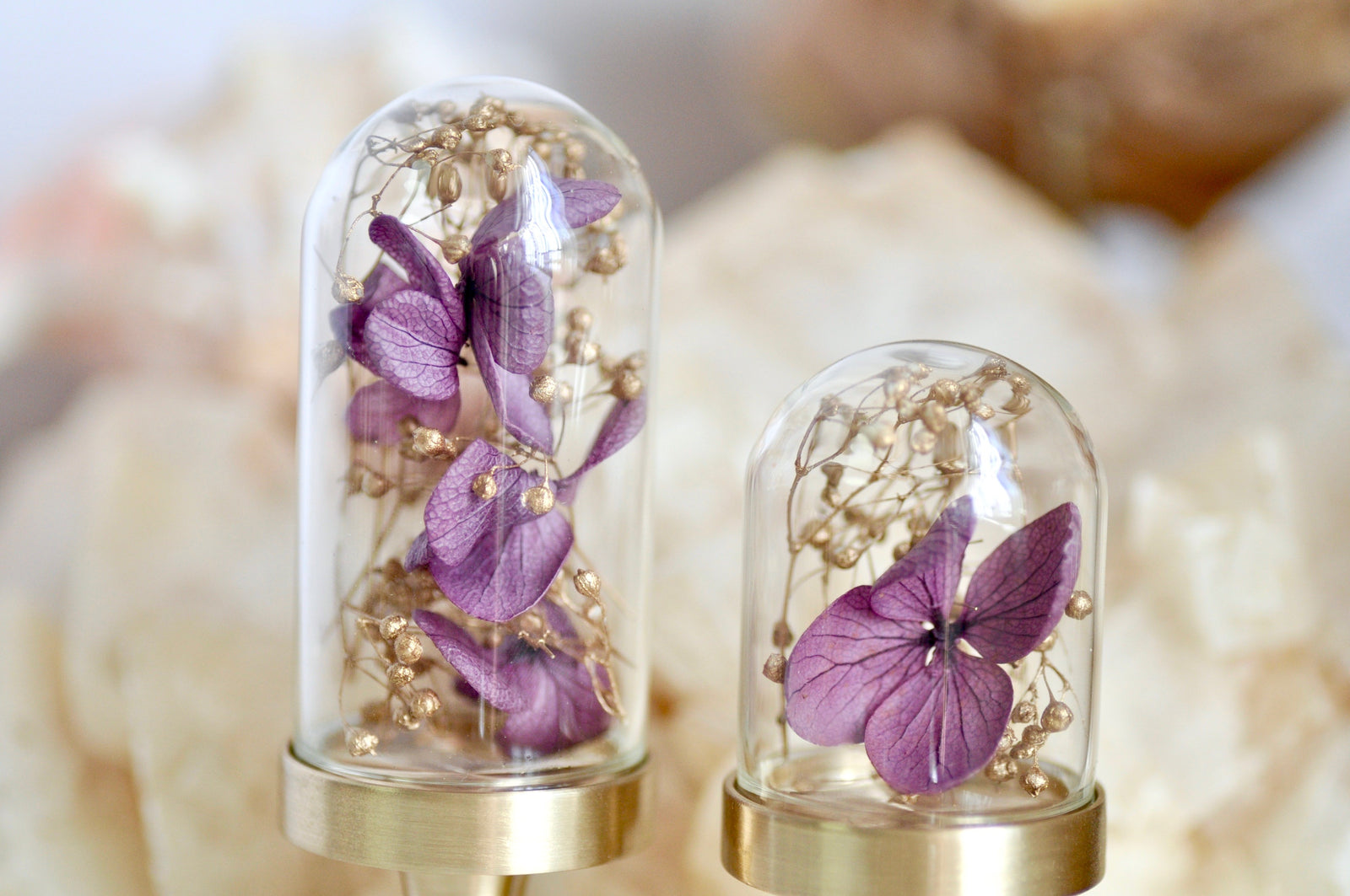 OOAK Dried Hydrangea Glass Dome Wax Seal Handle | Purple