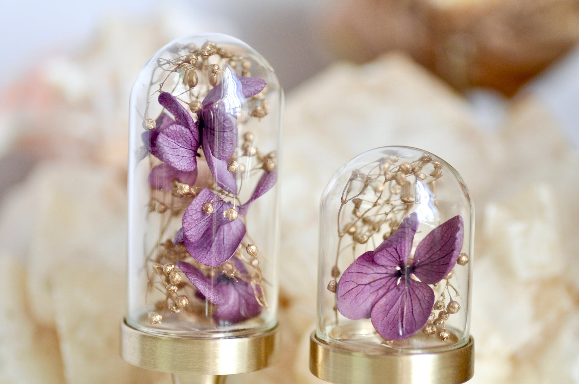 OOAK Dried Hydrangea Glass Dome Wax Seal Handle | Purple