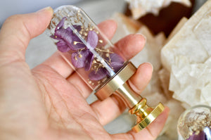 OOAK Dried Hydrangea Glass Dome Wax Seal Handle | Purple