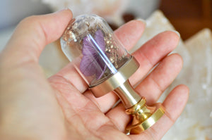 OOAK Dried Hydrangea Glass Dome Wax Seal Handle | Purple