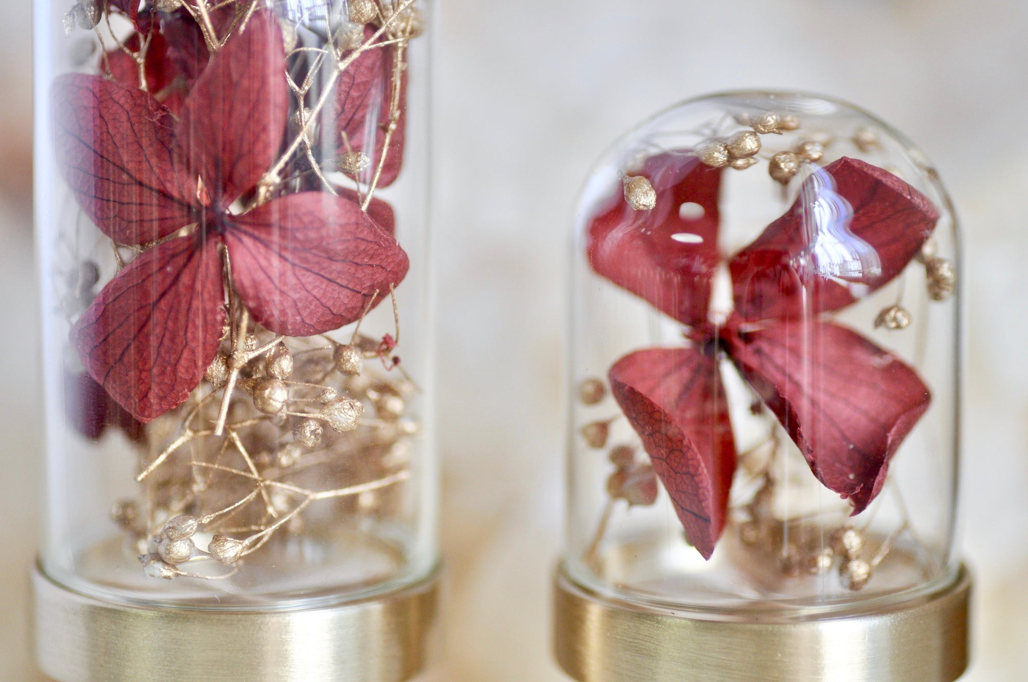 OOAK Dried Hydrangea Glass Dome Wax Seal Handle | Red