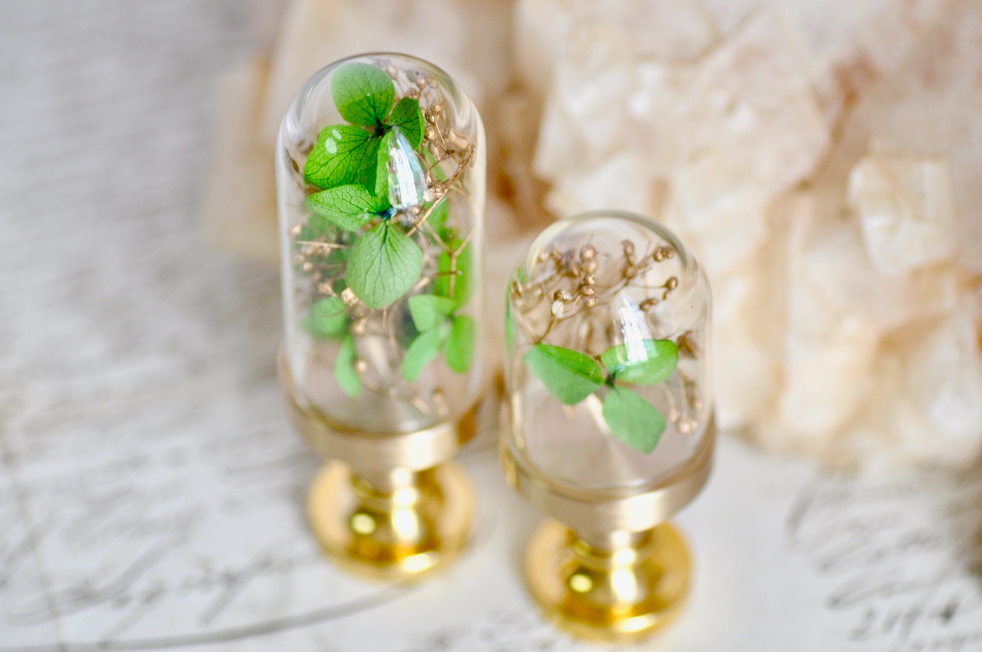 OOAK Dried Hydrangea Glass Dome Wax Seal Handle | Green