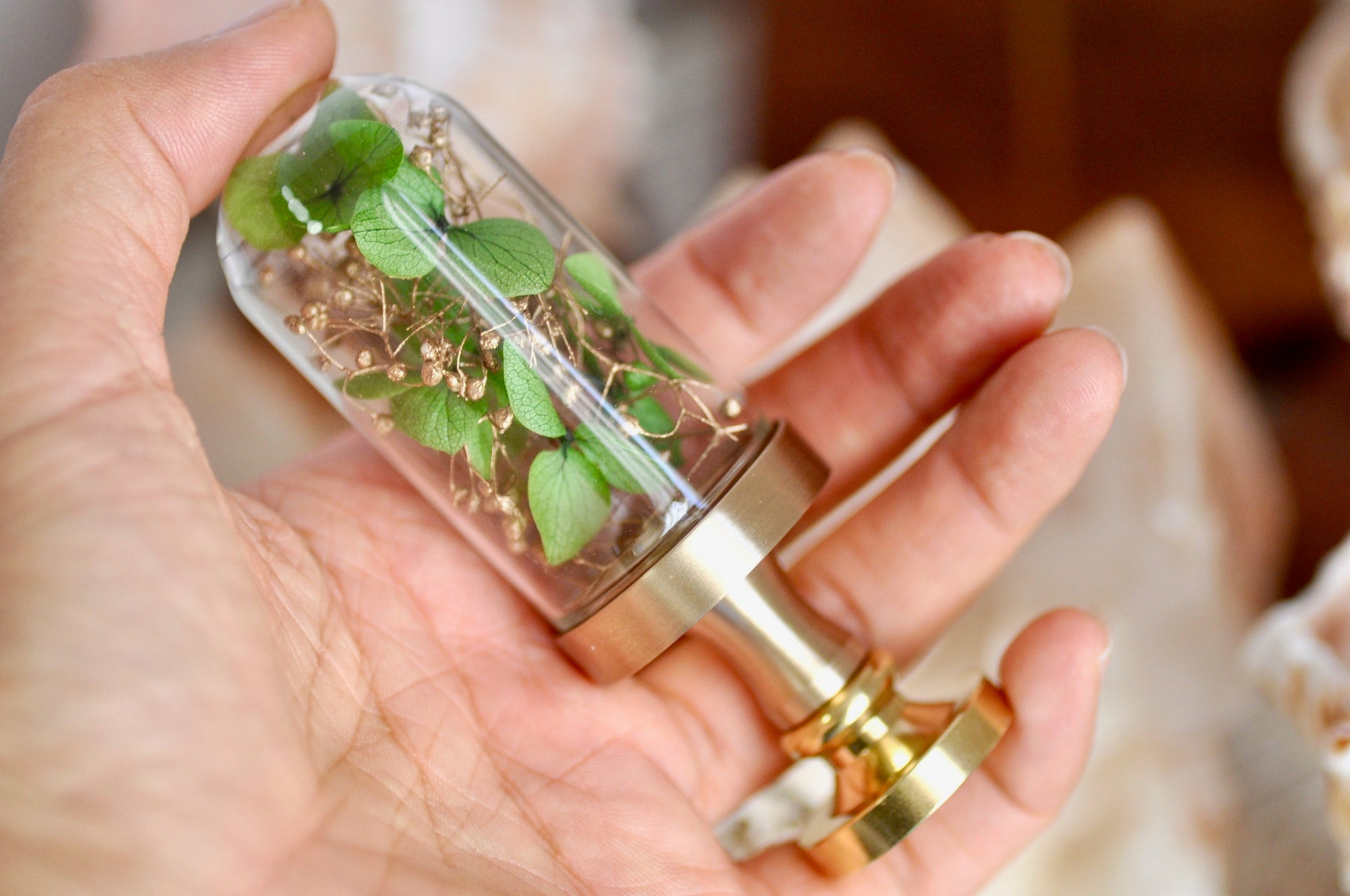 OOAK Dried Hydrangea Glass Dome Wax Seal Handle | Green