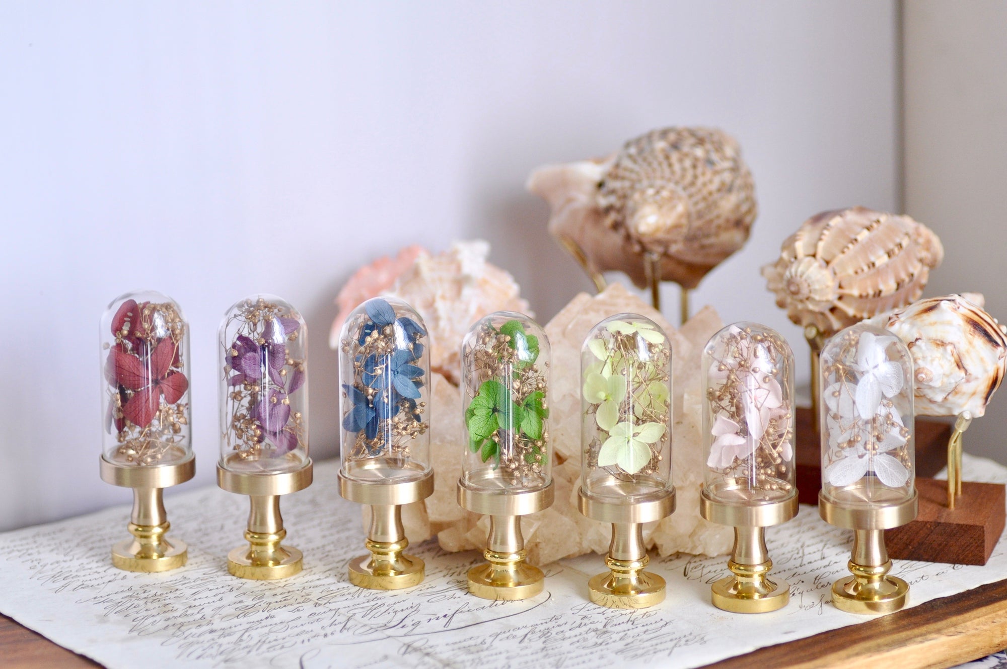 OOAK Dried Hydrangea Glass Dome Wax Seal Handle | Purple