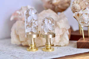 OOAK Dried Hydrangea Glass Dome Wax Seal Handle | White