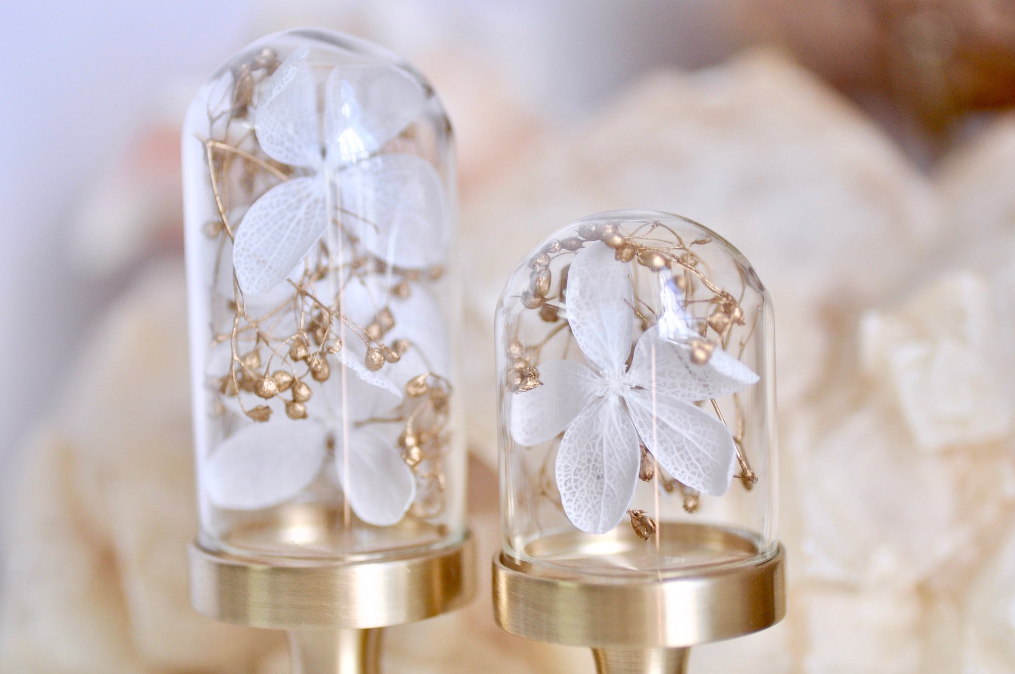 OOAK Dried Hydrangea Glass Dome Wax Seal Handle | White