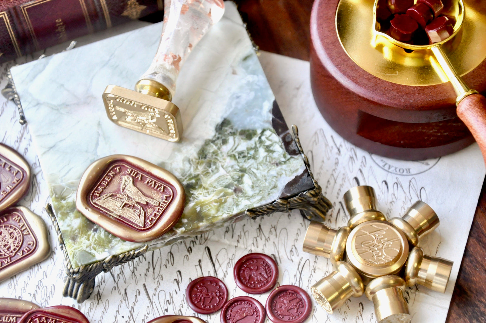 OOAK Vintage Inspired Marble Wax Sealing Base | Irish Green