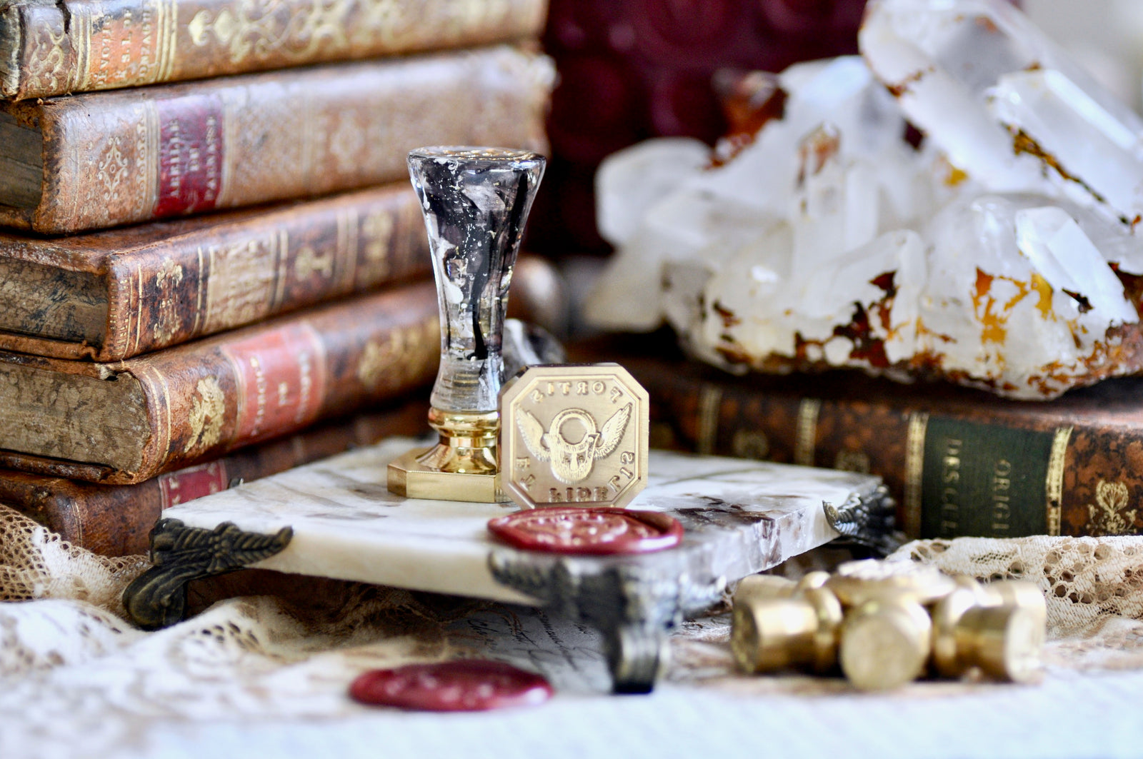 Lock with Wings Latin Motto Wax Seal Stamp | Loyalty | O