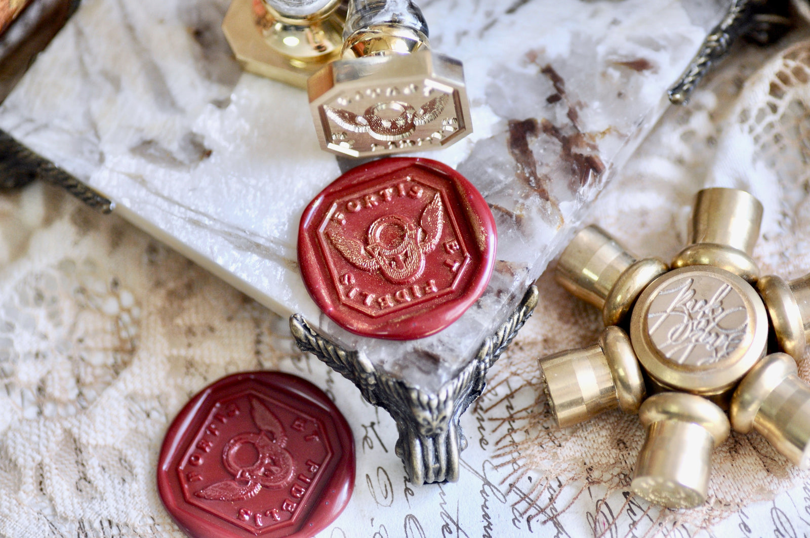 Lock with Wings Latin Motto Wax Seal Stamp | Loyalty | O