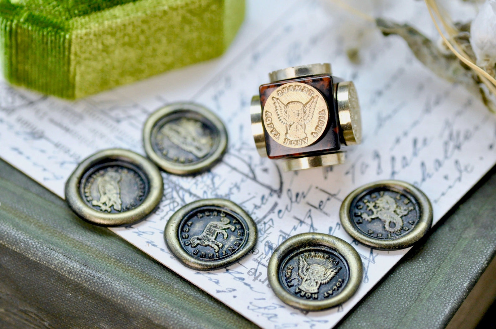OOAK Latin Motto Cube Wax Seal | Mahopany Obsidian | Make it Happen - Backtozero B20 - Ambitious, antique, antique inspired, cube, dog, handshake, hourglasses, latin, latin motto, Message, motto, natural stone, newarrivals, owl, pirority, potential, Retro, sea lion, stone, trust, wisdom